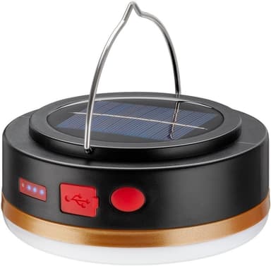 Goobay LED-solcellcampinglampa med IR-fjärrkontroll med 6 ljuslägen, solpanel, Li-ion-batteri 18650 (3,7 V, 2000 mAh), powerbank-funktion och USB-kabel, lämplig för utomhusbruk (IP44)