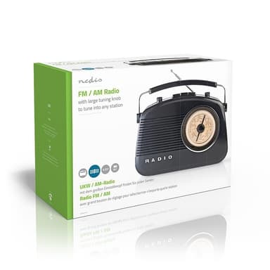 Nedis FM-radio | Pöytämalli | AM / FM | Paristokäyttöinen / Verkkovirtakäyttöinen | Analoginen | 4.5 W | IP20 | Kantokahva | Musta
