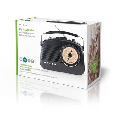 Nedis FM-radio | Pöytämalli | AM / FM | Paristokäyttöinen / Verkkovirtakäyttöinen | Analoginen | 4.5 W | IP20 | Kantokahva | Musta
