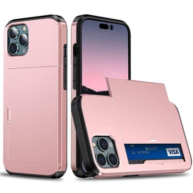 SKALO iPhone 14 Pro Armor Suojakuori korttikotelo - Ruusukulta