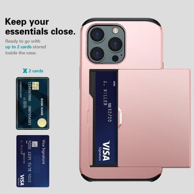 SKALO iPhone 14 Pro Armor Suojakuori korttikotelo - Ruusukulta