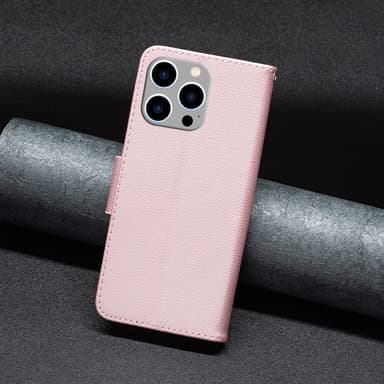 SKALO iPhone 15 Pro Max Litchi Lompakkokotelo - Ruusukulta