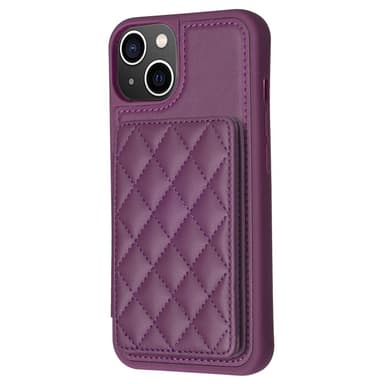 SKALO iPhone 15 Tikattu Suojakuori Lompakolla - Tumman violetti