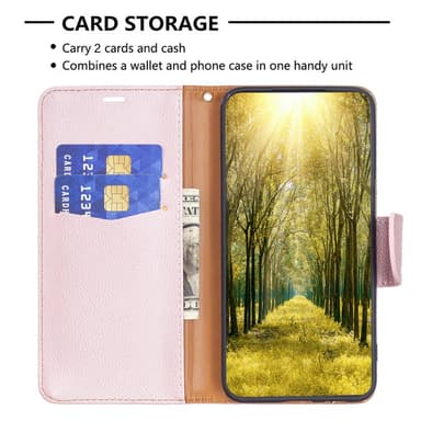 SKALO iPhone 15 Pro Max Litchi Lompakkokotelo - Ruusukulta