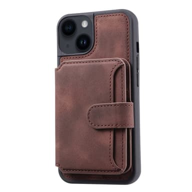 SKALO iPhone 15 Plus PU-nahkainen Suojakuori Lompakolla - Ruskea
