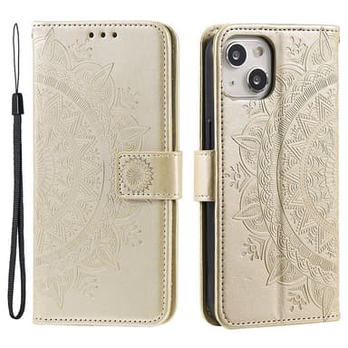 SKALO iPhone 15 Mandala lompakkokotelo - Kulta