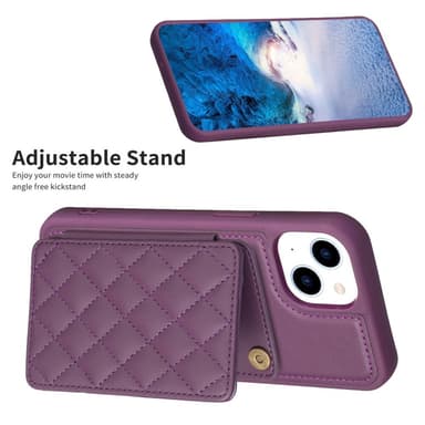 SKALO iPhone 15 Tikattu Suojakuori Lompakolla - Tumman violetti