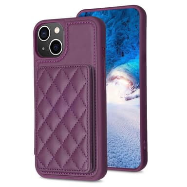 SKALO iPhone 15 Tikattu Suojakuori Lompakolla - Tumman violetti