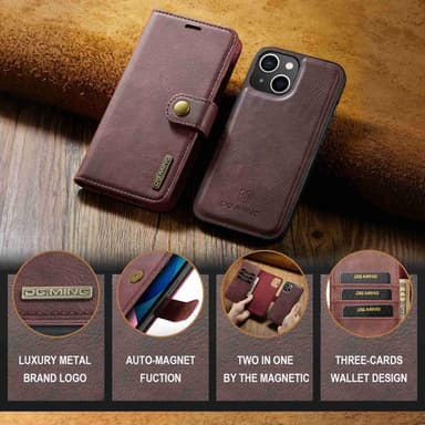 DG MING iPhone 14 Plus 2-in-1 magneetti lompakkokotelo - Punainen