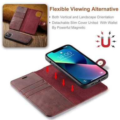 DG MING iPhone 14 Plus 2-in-1 magneetti lompakkokotelo - Punainen