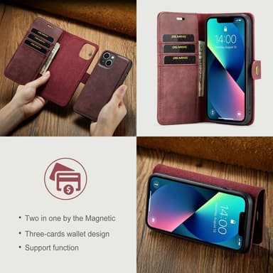 DG MING iPhone 14 Plus 2-in-1 magneetti lompakkokotelo - Punainen