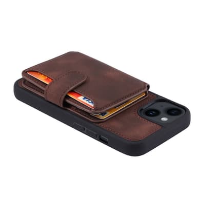 SKALO iPhone 15 Plus PU-nahkainen Suojakuori Lompakolla - Ruskea