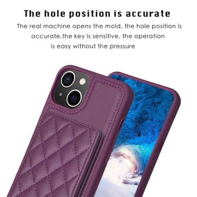 SKALO iPhone 15 Tikattu Suojakuori Lompakolla - Tumman violetti