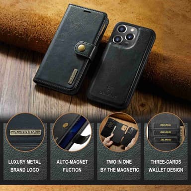 DG MING iPhone 14 Pro 2-in-1 magneetti lompakkokotelo - Musta