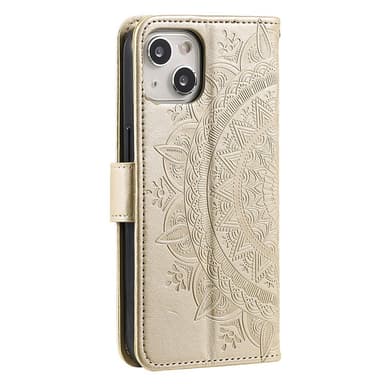 SKALO iPhone 15 Mandala lompakkokotelo - Kulta