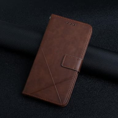 SKALO iPhone 15 Kohokuvioitu PU Nahka Lompakkokotelo - Ruskea