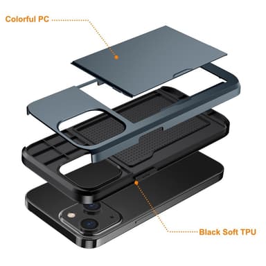 SKALO iPhone 15 Plus Armor Suojakuori korttikotelo - Sininen