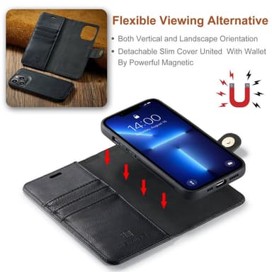 DG MING iPhone 14 Pro 2-in-1 magneetti lompakkokotelo - Musta