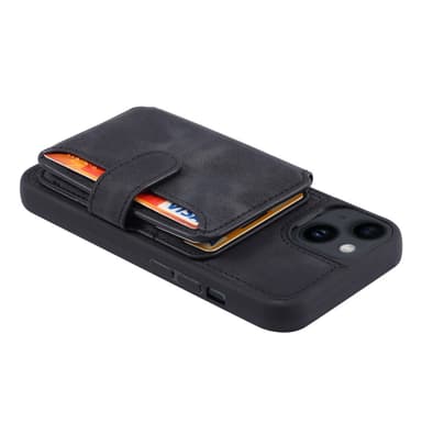 SKALO iPhone 15 Plus PU-nahkainen Suojakuori Lompakolla - Musta
