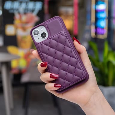 SKALO iPhone 15 Tikattu Suojakuori Lompakolla - Tumman violetti