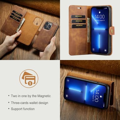 DG MING iPhone 15 Pro 2-in-1 magneetti lompakkokotelo - Ruskea