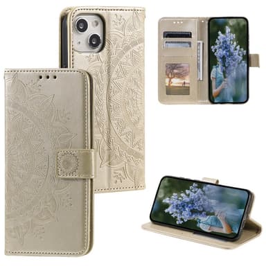 SKALO iPhone 15 Mandala lompakkokotelo - Kulta
