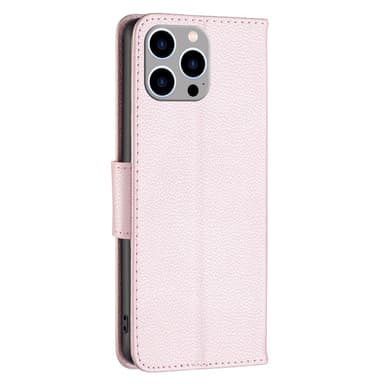 SKALO iPhone 15 Pro Max Litchi Lompakkokotelo - Ruusukulta