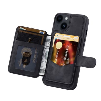SKALO iPhone 15 Plus PU-nahkainen Suojakuori Lompakolla - Musta
