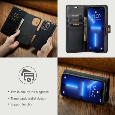 DG MING iPhone 14 Pro 2-in-1 magneetti lompakkokotelo - Musta
