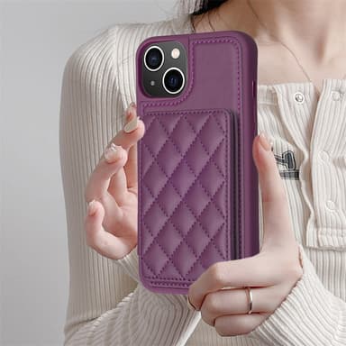 SKALO iPhone 15 Tikattu Suojakuori Lompakolla - Tumman violetti