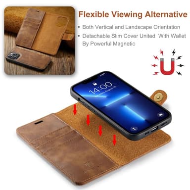 DG MING iPhone 15 Pro 2-in-1 magneetti lompakkokotelo - Ruskea