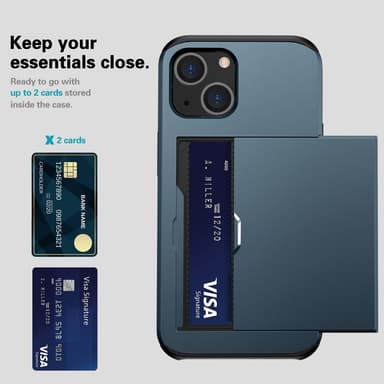 SKALO iPhone 15 Plus Armor Suojakuori korttikotelo - Sininen