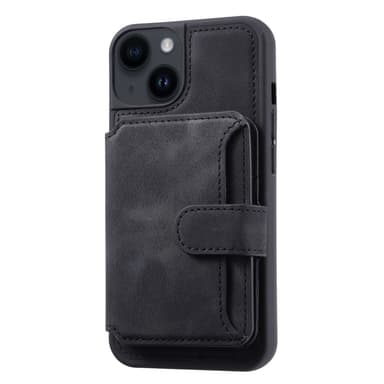 SKALO iPhone 15 Plus PU-nahkainen Suojakuori Lompakolla - Musta