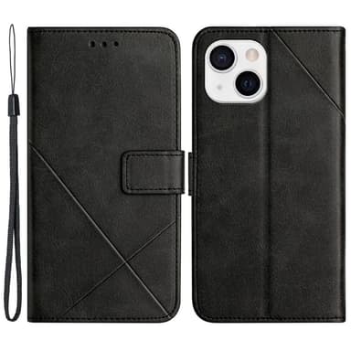 SKALO iPhone 15 Kohokuvioitu PU Nahka Lompakkokotelo - Musta