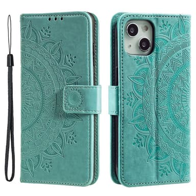 SKALO iPhone 15 Mandala lompakkokotelo - Turkoosi