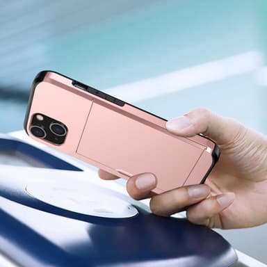 SKALO iPhone 14 Plus Armor Suojakuori korttikotelo - Ruusukulta