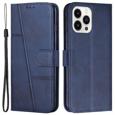 SKALO iPhone 15 Pro Embossed Triangle Lompakkokotelo - Sininen