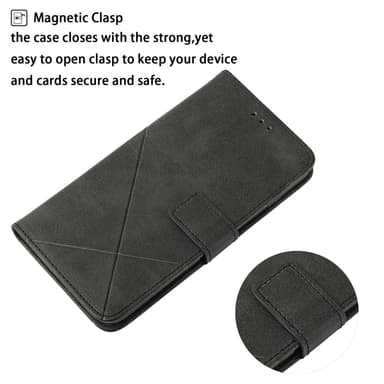 SKALO iPhone 15 Kohokuvioitu PU Nahka Lompakkokotelo - Musta