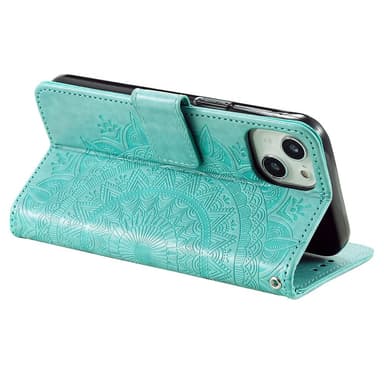 SKALO iPhone 15 Mandala lompakkokotelo - Turkoosi