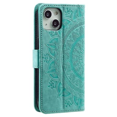 SKALO iPhone 15 Mandala lompakkokotelo - Turkoosi