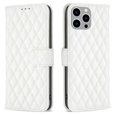 SKALO iPhone 15 Pro BINFEN COLOR Tikattu Lompakko - Valkoinen