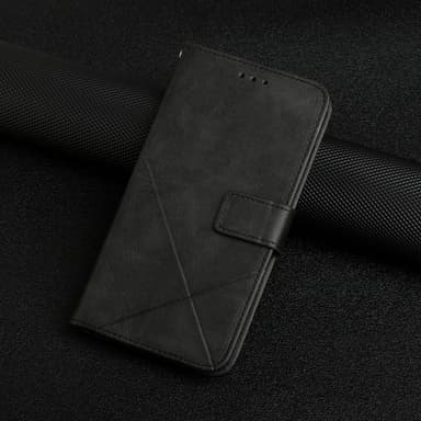 SKALO iPhone 15 Kohokuvioitu PU Nahka Lompakkokotelo - Musta