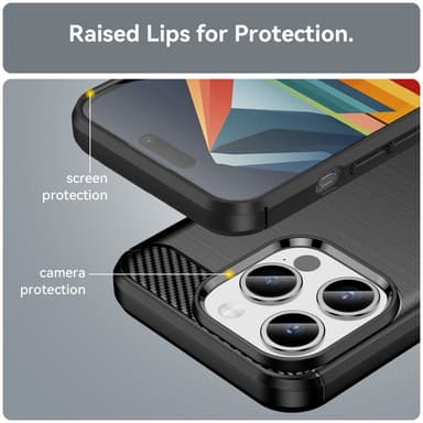 SKALO iPhone 15 Pro Armor Carbon Iskunkestävä TPU suojakuori - Musta