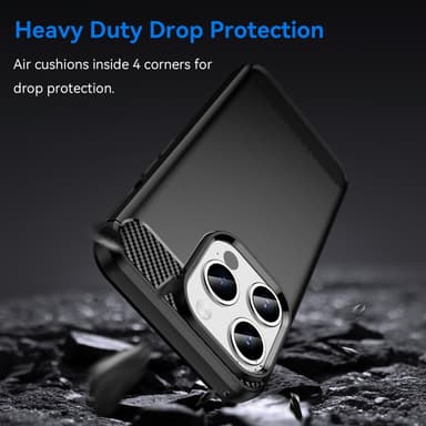 SKALO iPhone 15 Pro Armor Carbon Iskunkestävä TPU suojakuori - Musta