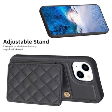 SKALO iPhone 15 Tikattu Suojakuori Lompakolla - Musta