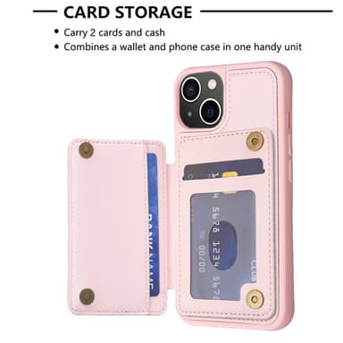 SKALO iPhone 15 Tikattu Suojakuori Lompakolla - Pinkki