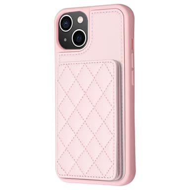 SKALO iPhone 15 Tikattu Suojakuori Lompakolla - Pinkki
