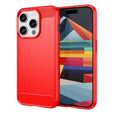 SKALO iPhone 15 Pro Armor Carbon Iskunkestävä TPU suojakuori - Punainen
