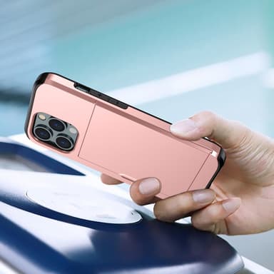 SKALO iPhone 14 Pro Max Armor Suojakuori korttikotelo - Ruusukulta
