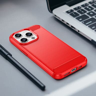 SKALO iPhone 15 Pro Armor Carbon Iskunkestävä TPU suojakuori - Punainen
